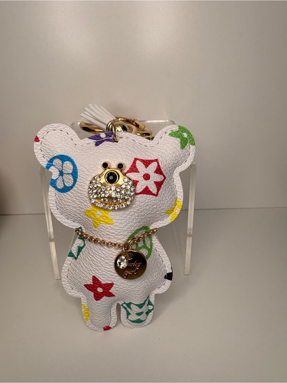 Monogram White Bear Keychain Bag Charm - Picture 4 of 5